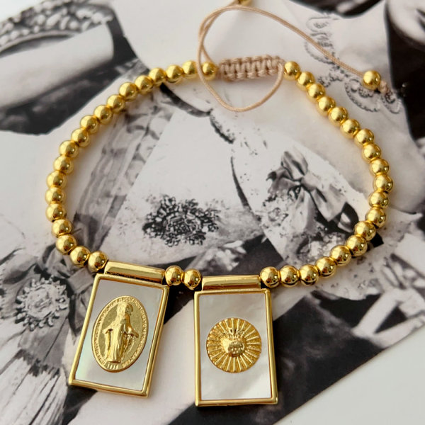religious square charm bracelet