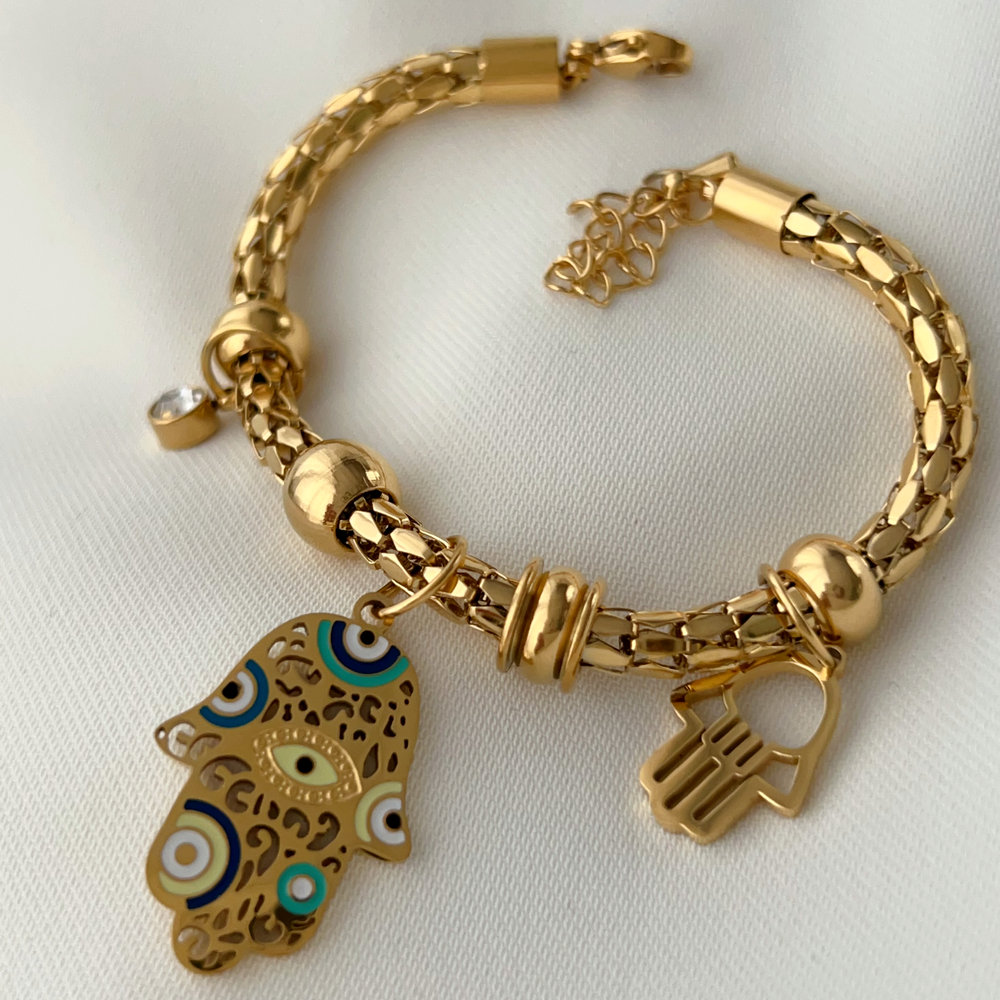 Stainless steel hand charm bracelet