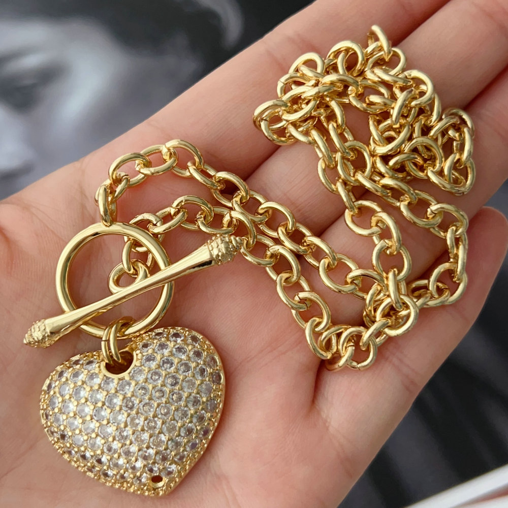 Big heart charm chain necklace