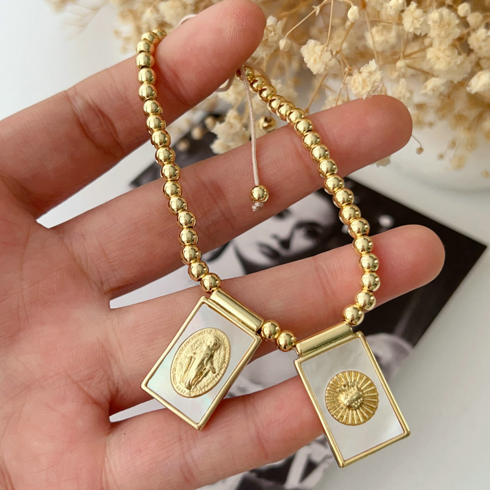 religious square charm bracelet