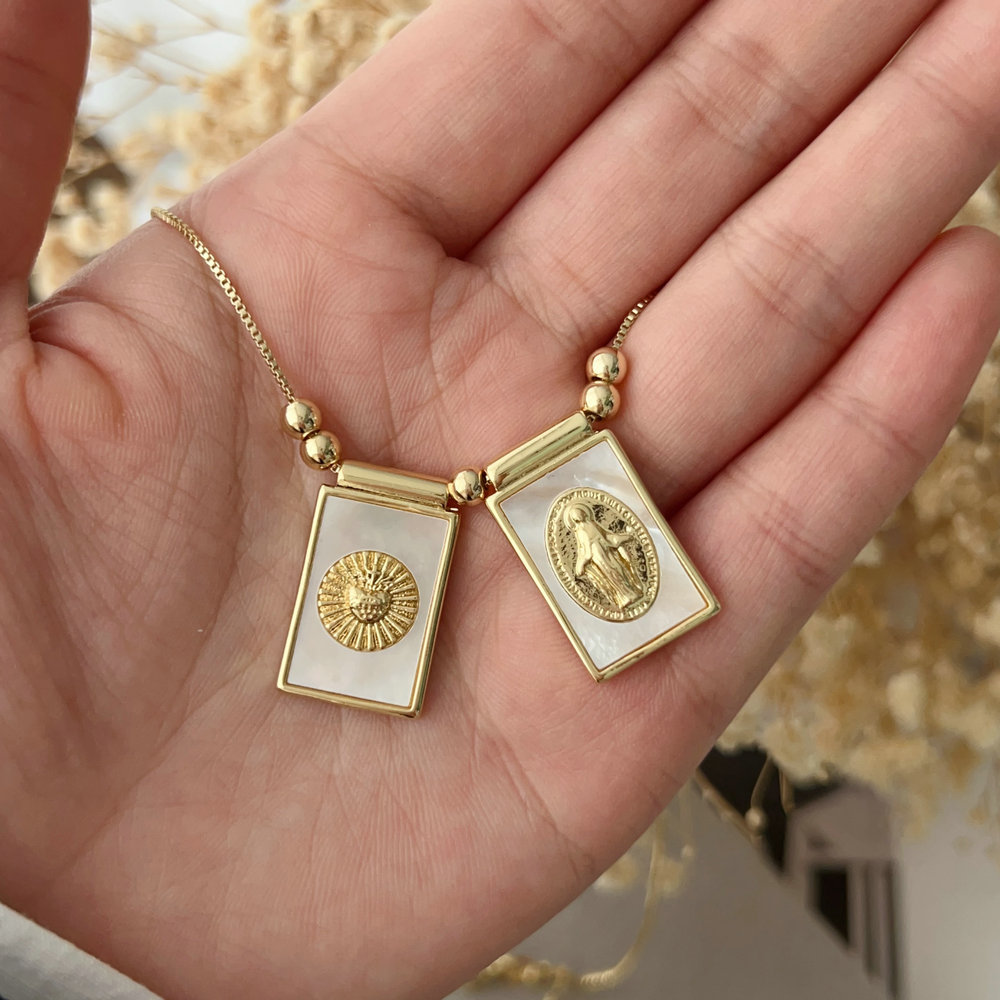 religious square charm necklace
