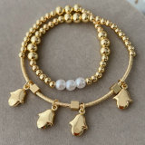 Brass bead bracelet with hand charm