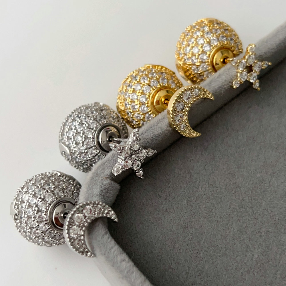 Pave ball zircon earrings