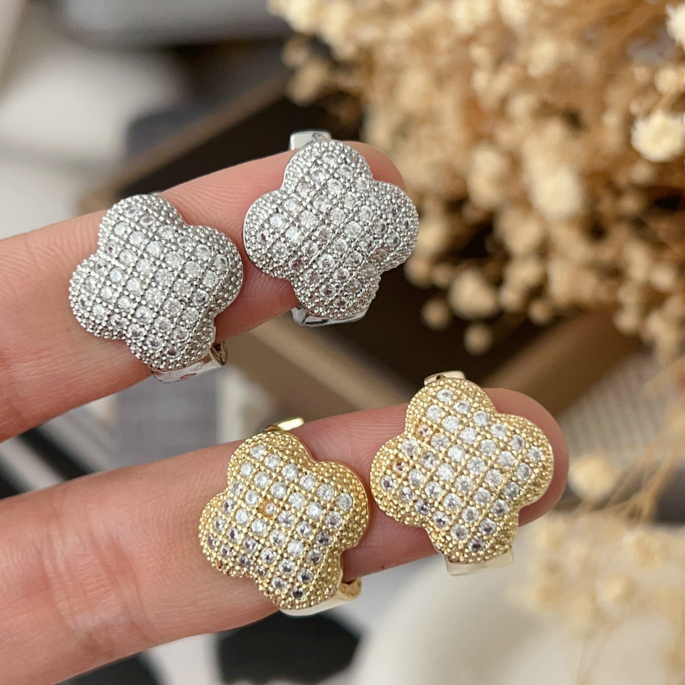 Pave zircon clover earrings