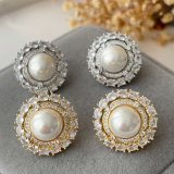 Pave zircon round pearl earrings