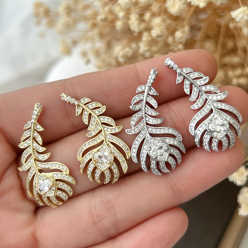 Pave leaf earrings