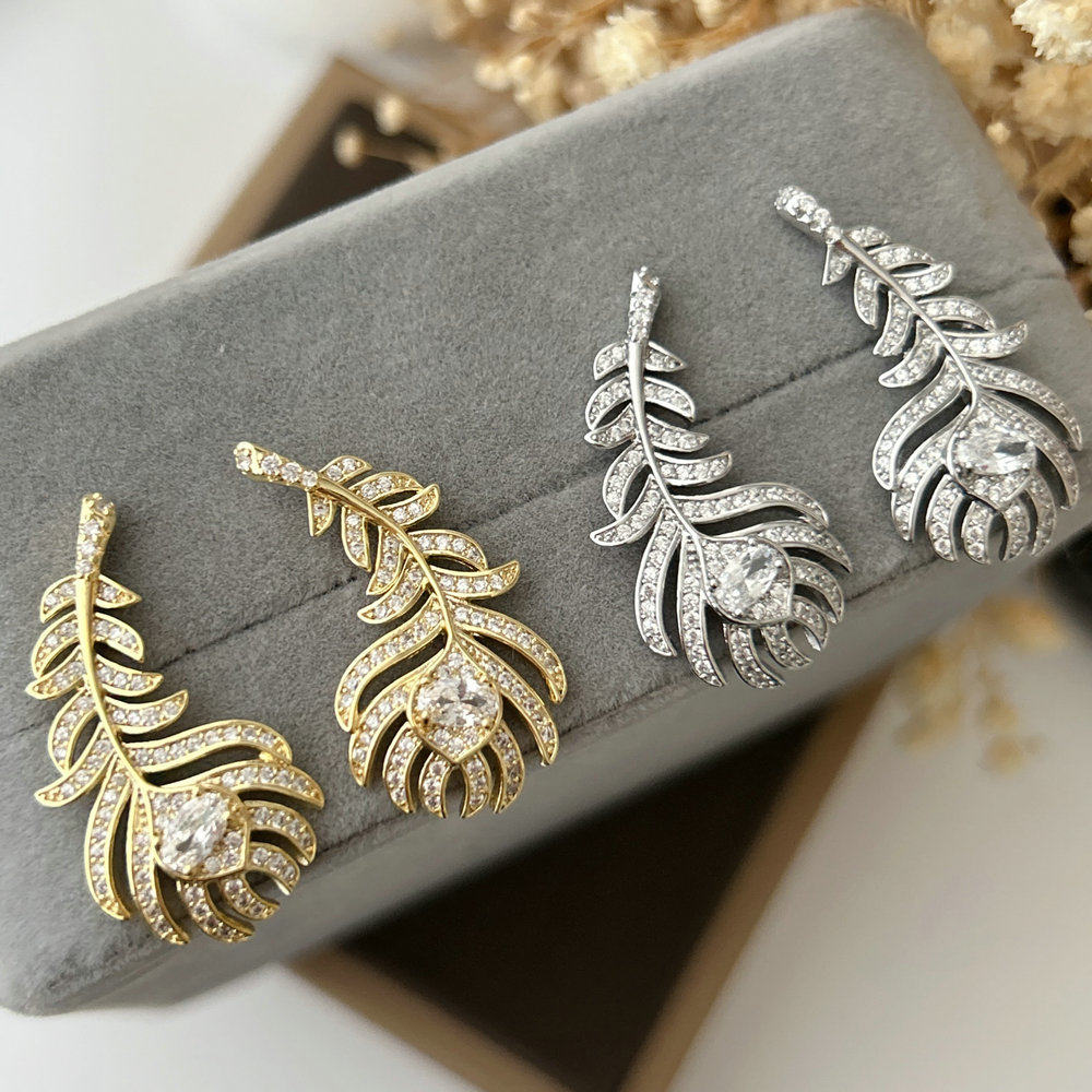 Pave leaf earrings