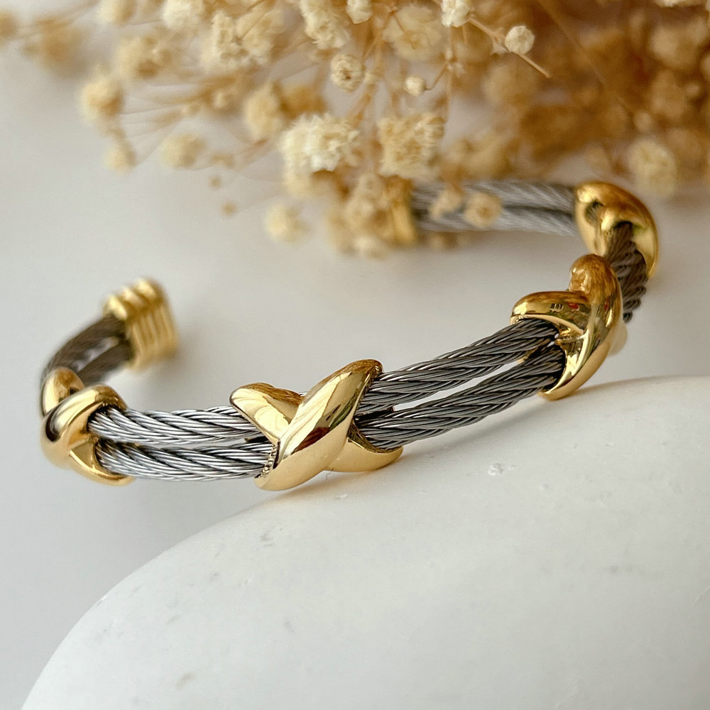 stainless steel expandable twisted cable wire cuff bangle bracelet