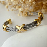 stainless steel expandable twisted cable wire cuff bangle bracelet