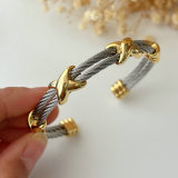 stainless steel expandable twisted cable wire cuff bangle bracelet