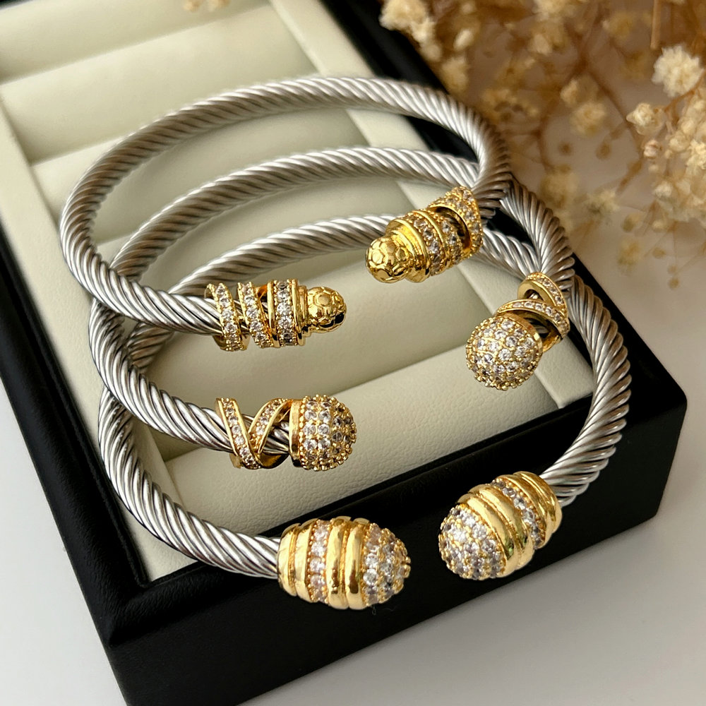 New stainless steel expandable twisted cable wire cuff bangle bracelet
