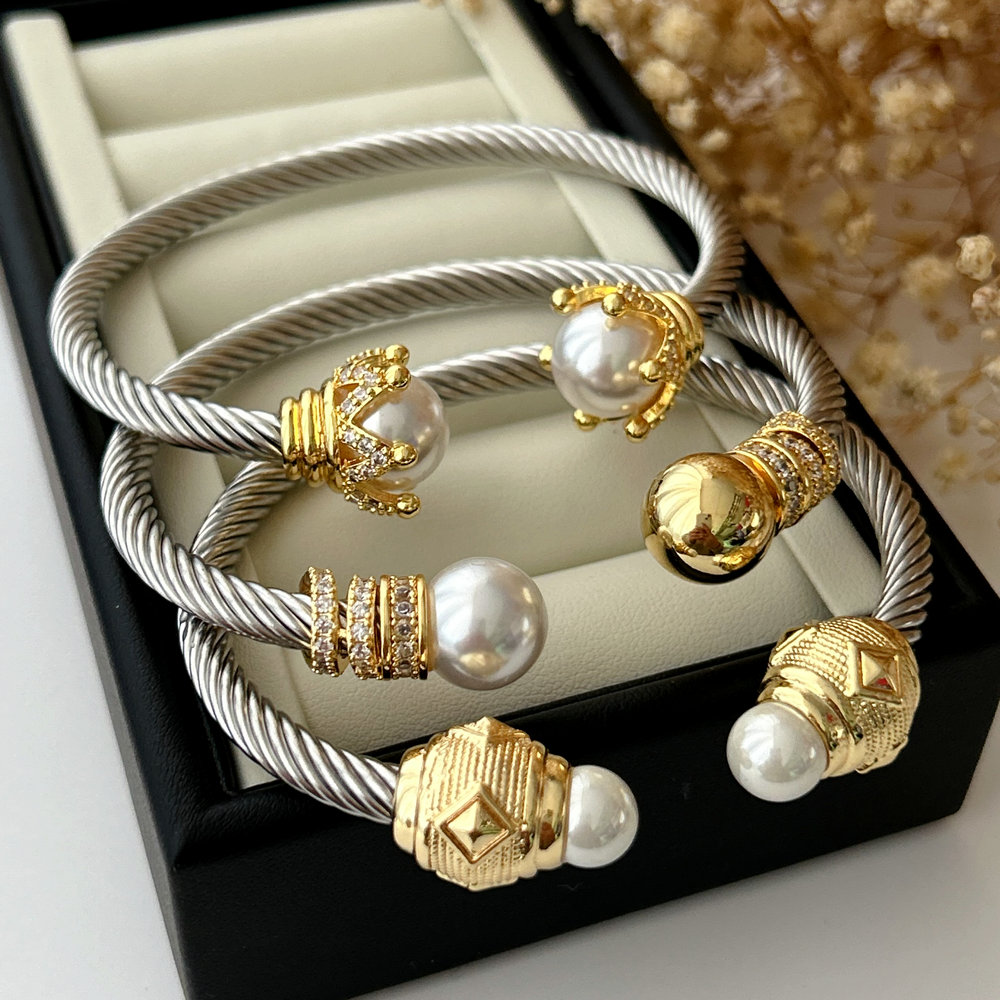 stainless steel expandable twisted cable wire cuff bangle bracelet