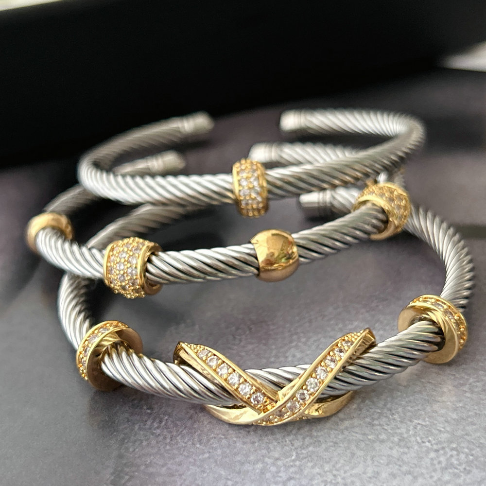 New stainless steel expandable twisted cable wire cuff bangle bracelet