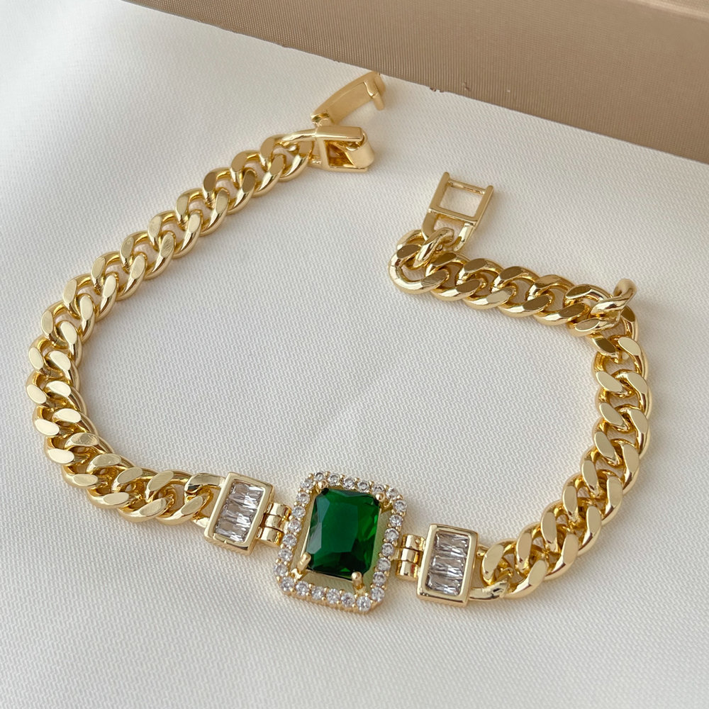 Green snake heart cuban chain bracelet