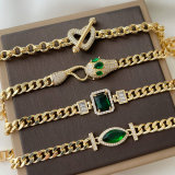 Green snake heart cuban chain bracelet