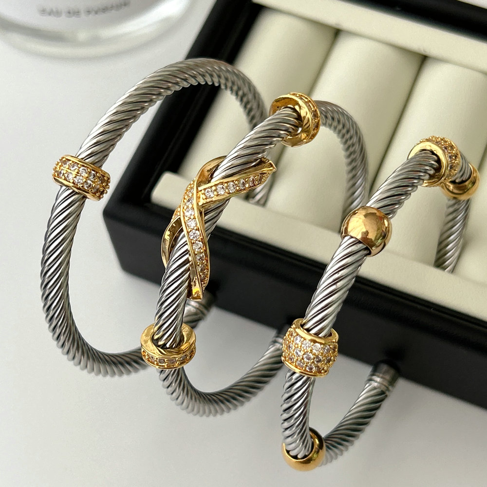 New stainless steel expandable twisted cable wire cuff bangle bracelet