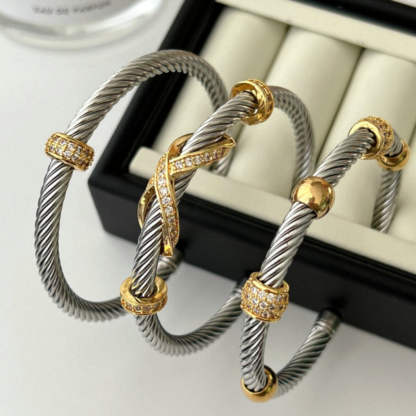 New stainless steel expandable twisted cable wire cuff bangle bracelet