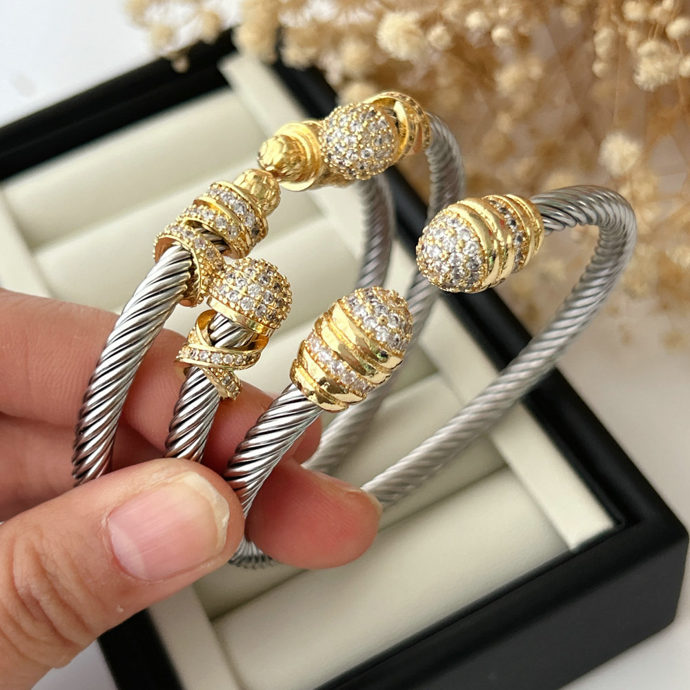 New stainless steel expandable twisted cable wire cuff bangle bracelet