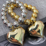 Chunky bead bracelet with heart charm 10mm ball