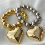 Chunky bead bracelet with heart charm 10mm ball
