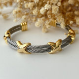 stainless steel expandable twisted cable wire cuff bangle bracelet