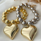 Chunky bead bracelet with heart charm 10mm ball