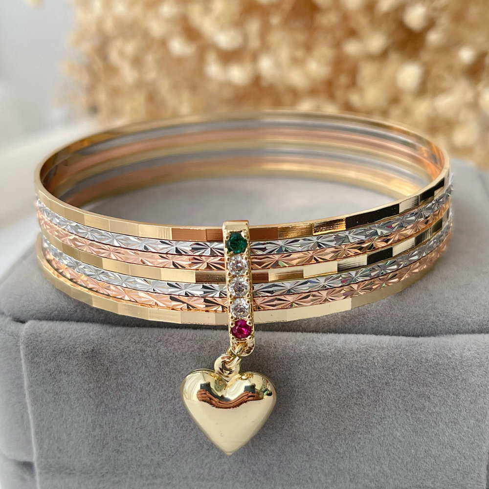Stack thin bracelet with heart charm