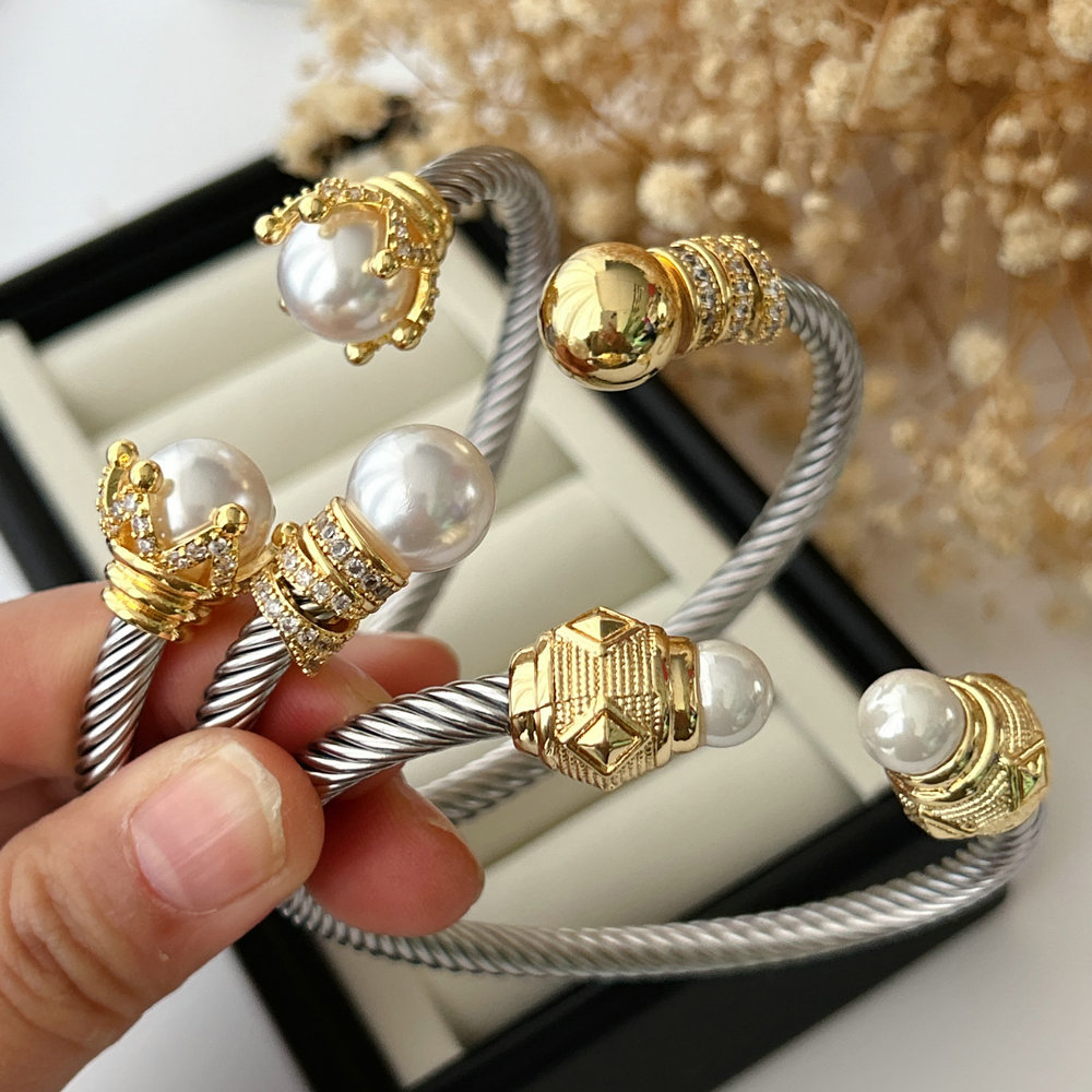 stainless steel expandable twisted cable wire cuff bangle bracelet