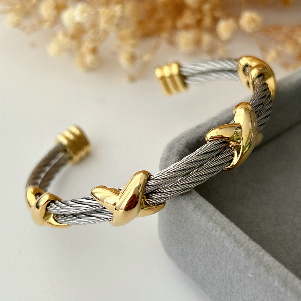 stainless steel expandable twisted cable wire cuff bangle bracelet