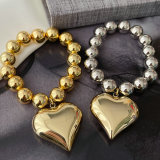 Chunky bead bracelet with heart charm 10mm ball
