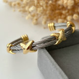 stainless steel expandable twisted cable wire cuff bangle bracelet