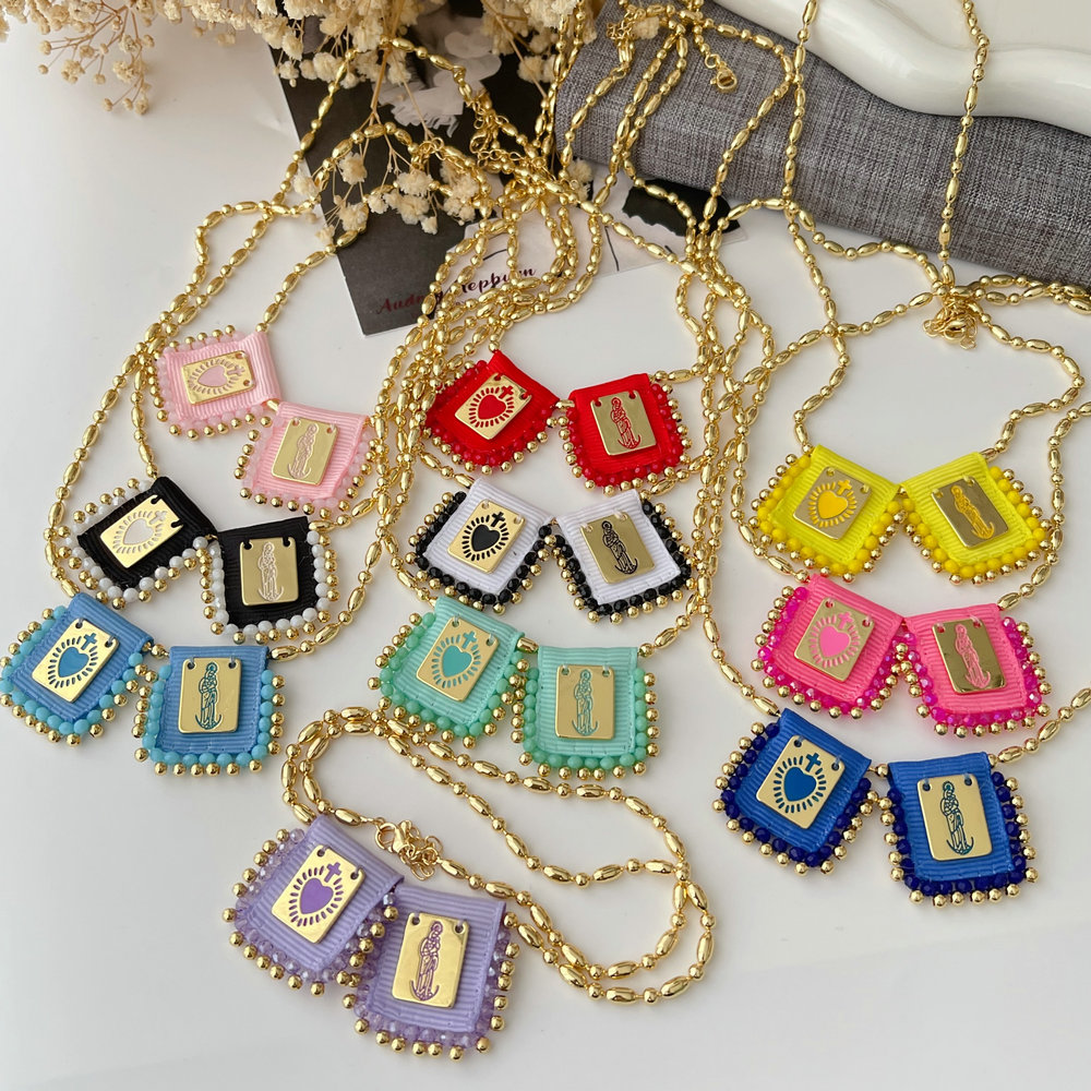 Gold bead with square handmade necklace