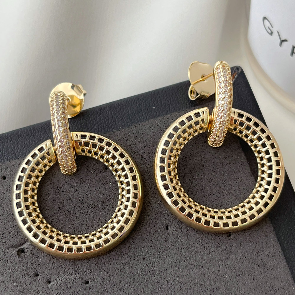 Pave zircon round earrings