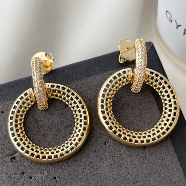 Pave zircon round earrings