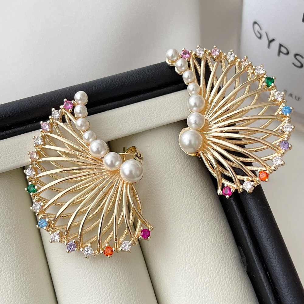 Pave pearl wing earrings