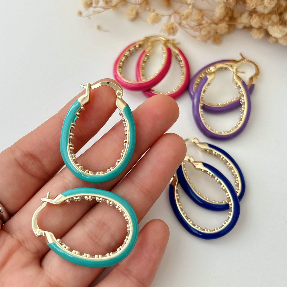 Enamel oval earrings