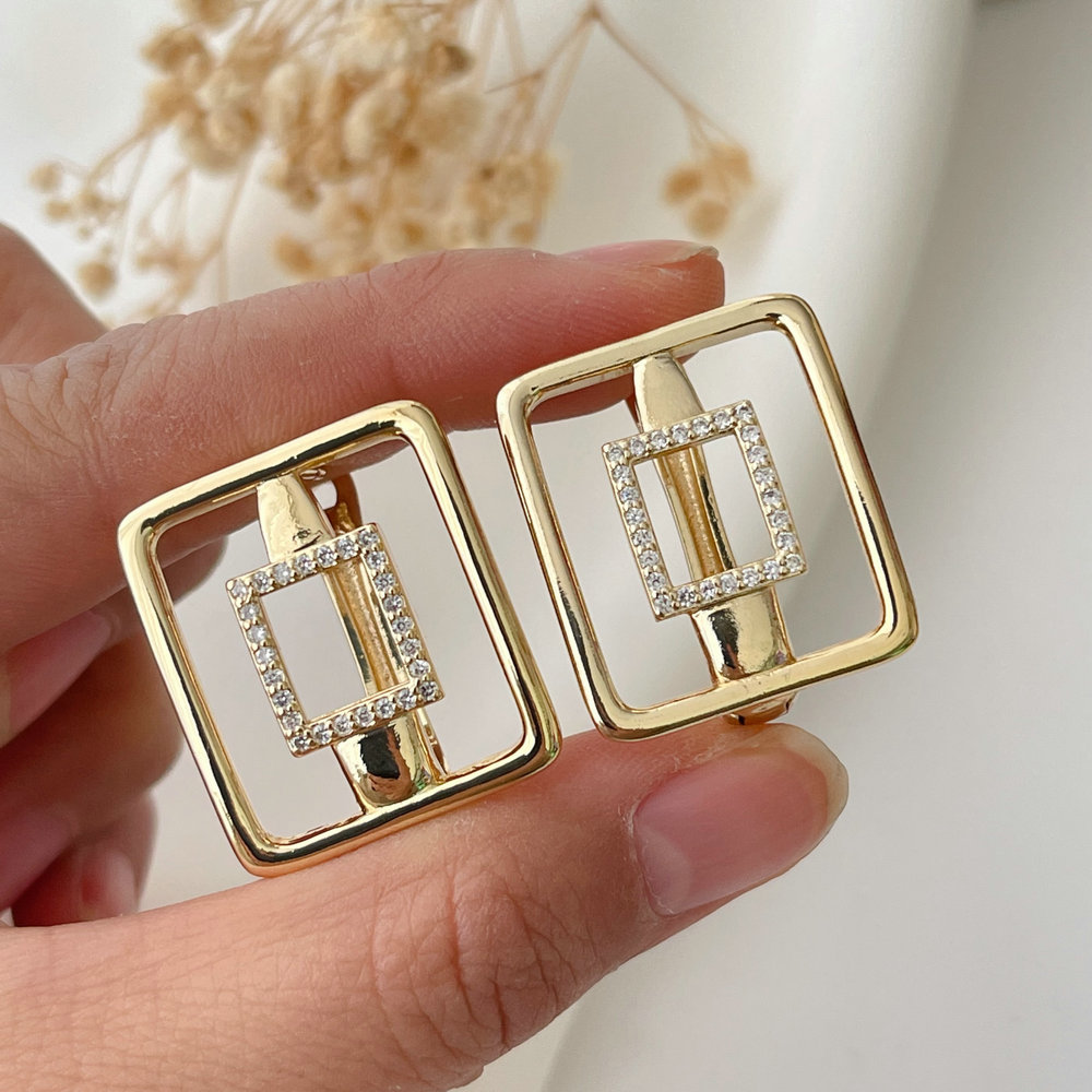 Pave square earrings