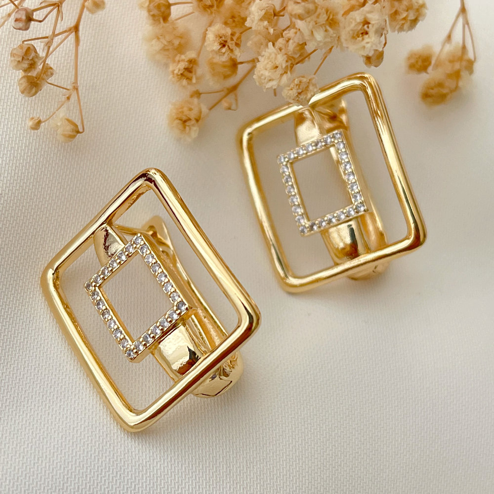 Pave square earrings