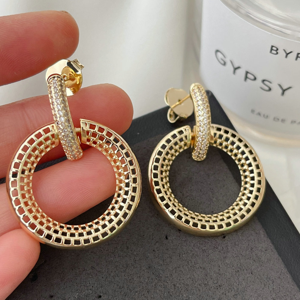 Pave zircon round earrings
