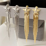 Pave chain tassel star earrings