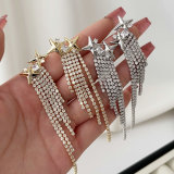 Pave star zircon tassel earrings