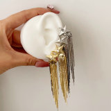 Pave chain tassel star earrings