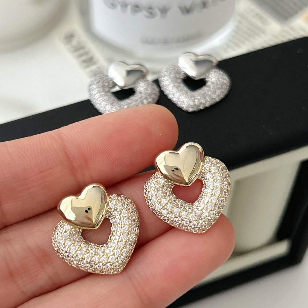 Pave heart earrings