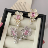 Pink zircon flower earrings