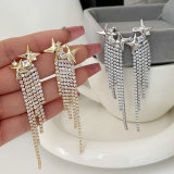 Pave star zircon tassel earrings