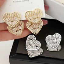 Pave zircon heart earrings