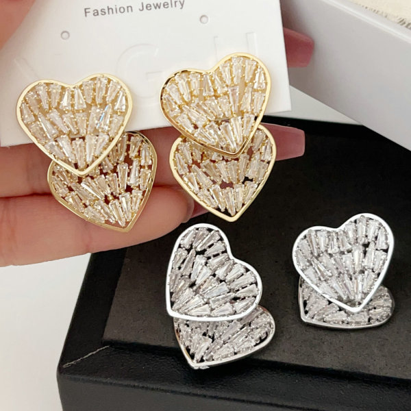 Pave zircon heart earrings