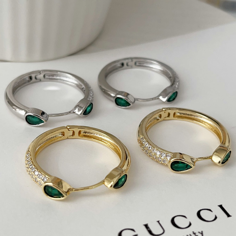 Pave zircon green eye hoop