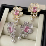 Pink zircon flower earrings