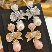 Pave zircon flower earrings